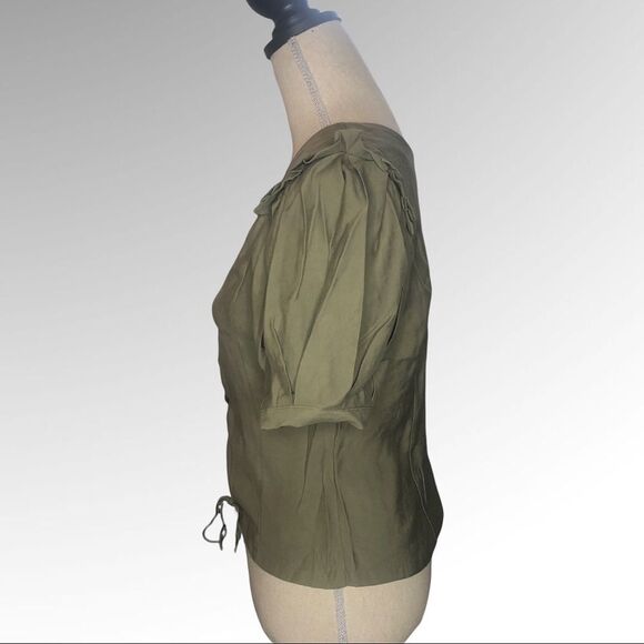 J.O.A Army Green Puff Sleeve Lace Up Back Blouse Size Medium New with Tags - Picture 2 of 5